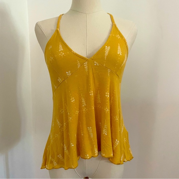 SO Tops - SO Floral Racerback Babydoll Tank High Low Hem Y2K Womens Small Yellow